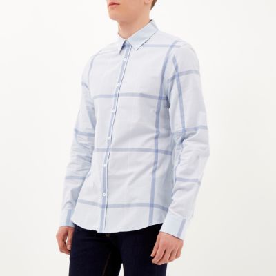 Blue oversized grid check shirt